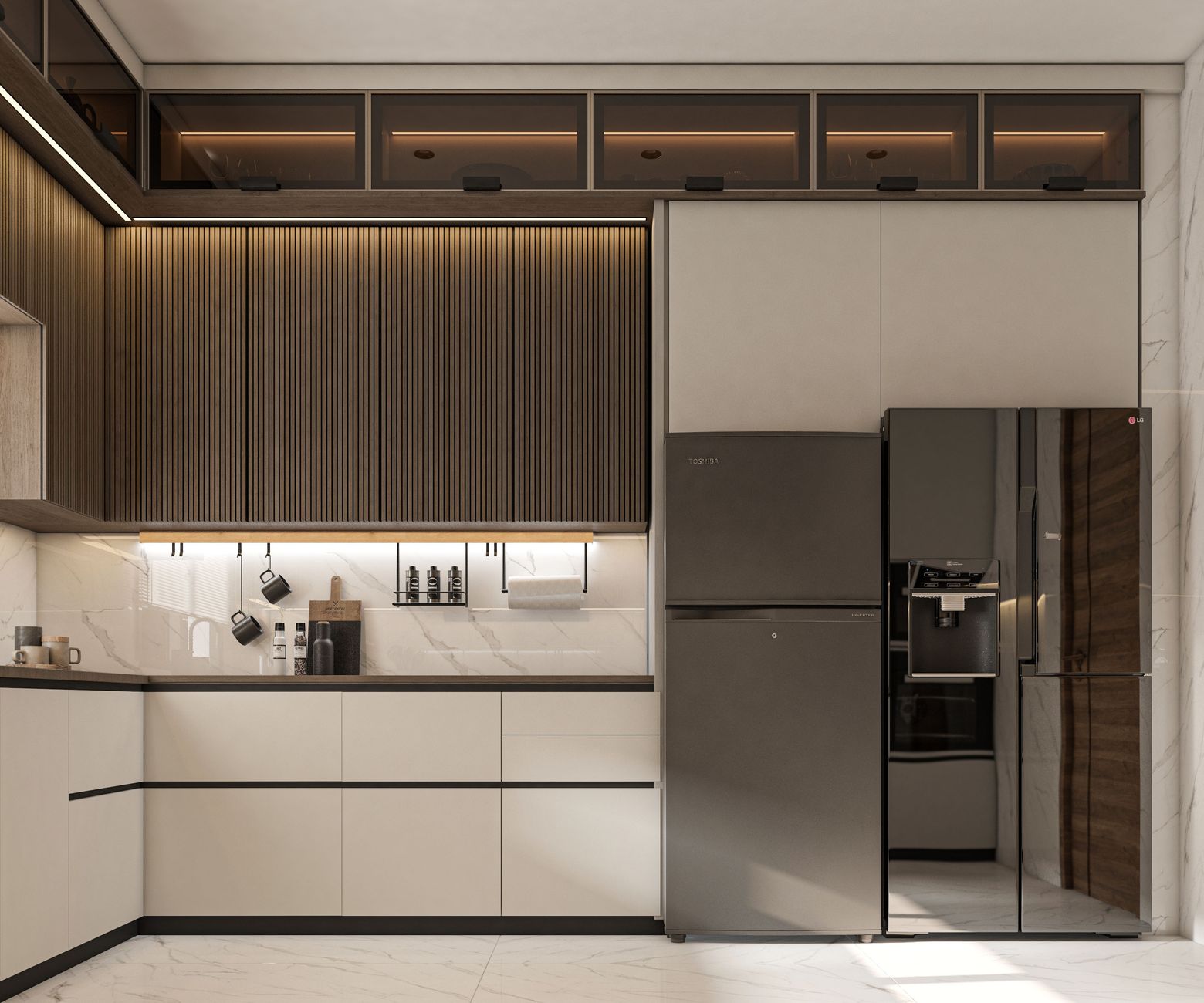 Sleek modern kitchen with polished cabinetry and stainless steel appliances in Riverside, CA